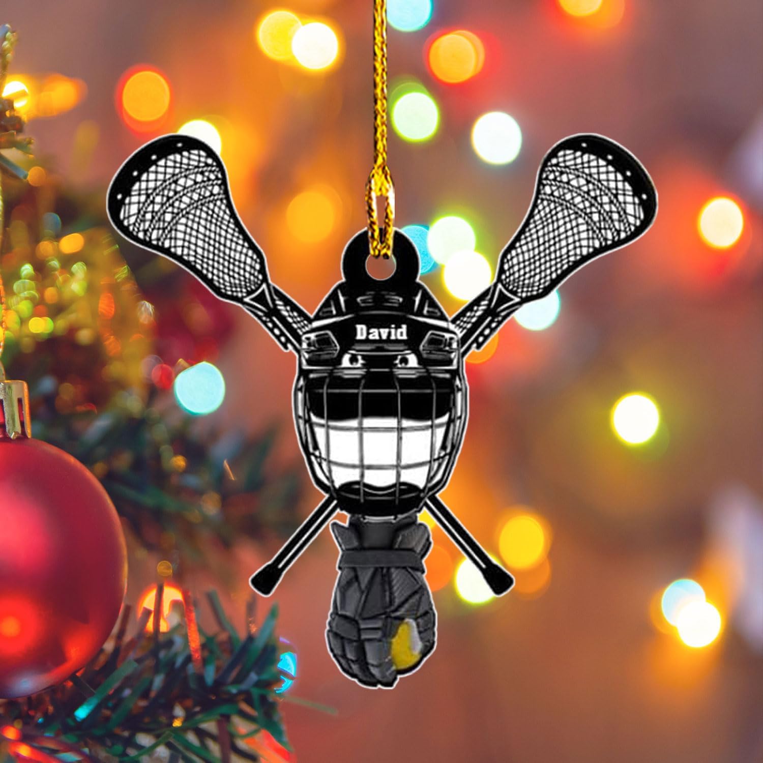 HomeDesign Personalized Lacrosse Ornament, Lacrosse Amor Shape Flat Ornament, Lacrosse Helmet Ornaments, Gifts for Lacrosse Lovers, Lacrosse Players, Lacrosse Christmas Ornament (LA 7)