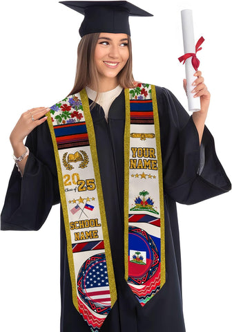 Pretyprints Haitians Graduation Sash, Haiti Graduation Stole Custom, Personalized Haitians American Flag Graduation Sash 2025