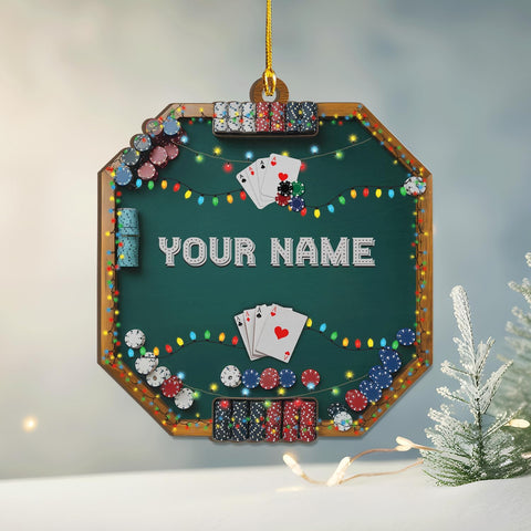 MAPrints Personalized Poker Christmas Ornament 2024, Poker Player Ornament, Sport Keepsake Present, Playing Cards Deck Wood Game Ornaments, Poker Aces Cards Chips Gambling Ornament (PK 1)