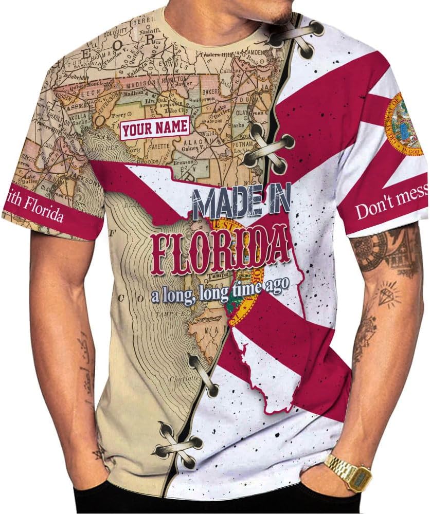 Mostprints Personalized Name Florida Shirt 3D, Florida Flag Shirts Custom for Men Women, Unisex Florida Tshirt S-5XL