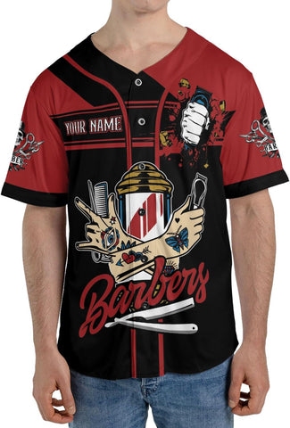 Suseaz Personalized Barber Shop Baseball Jersey Custom Name Shirt 3D for Men Women Scissors Pole Shirts Hairdresser Shop Gift