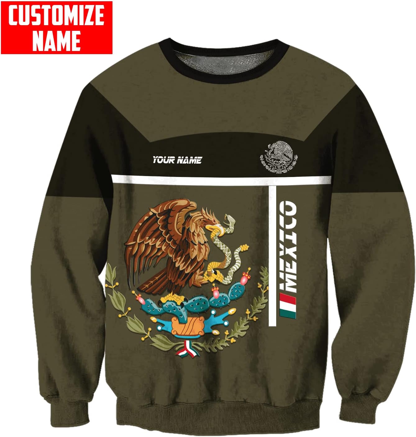 AOVL Personalized Name Mexican Shirts for Men Customized Mexico Shirts for Men Mexico Shirts Mexico Shirt Eagle Flag S-5XL
