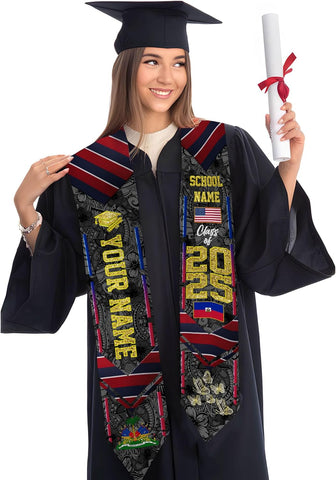Pretyprints Haitians Graduation Sash, Haiti Graduation Stole Custom, Personalized Haitians American Flag Graduation Sash 2025