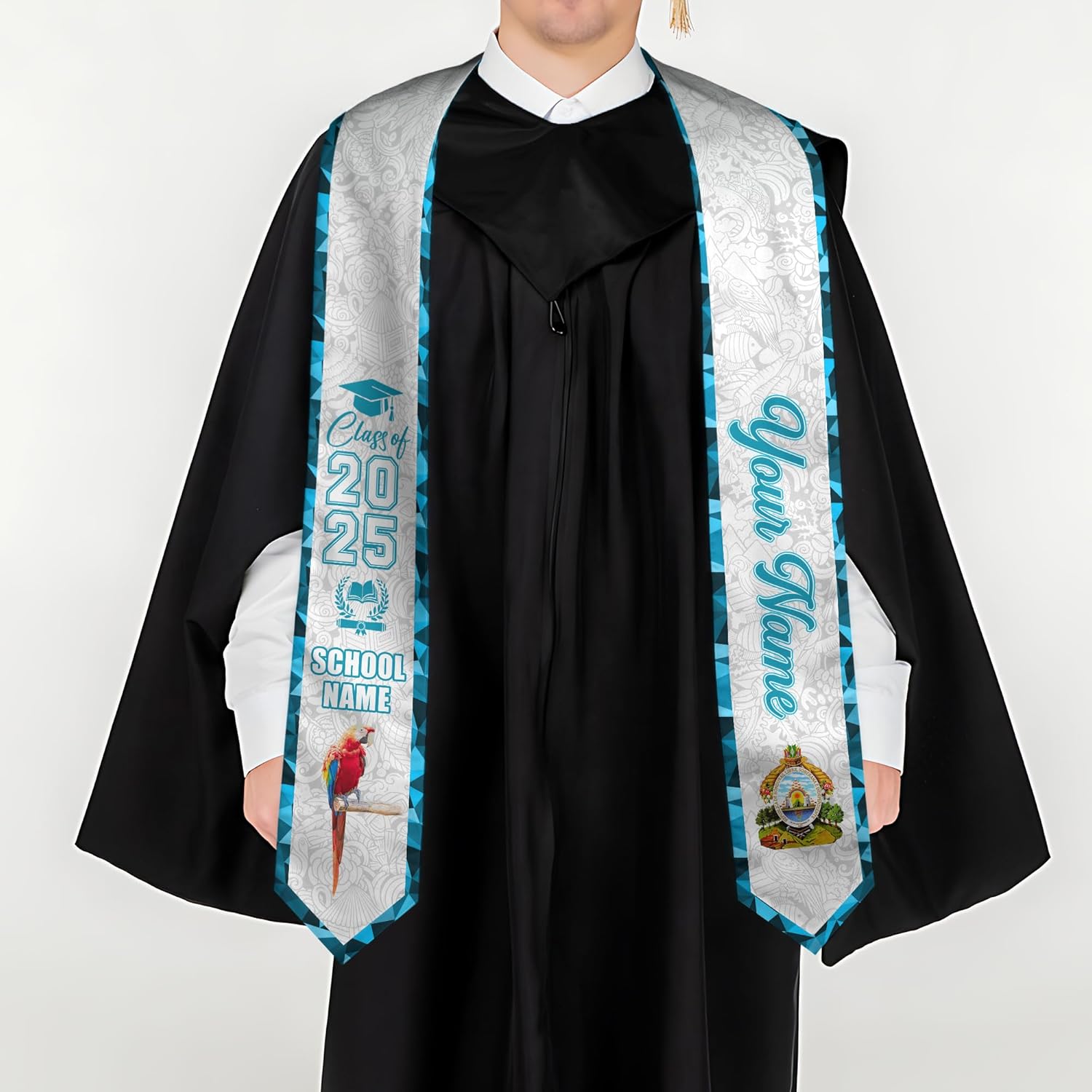 Pretyprints Honduran Graduation Sash, Custom Honduran American Flag Graduation Sash 2025, Honduras Graduation Stole