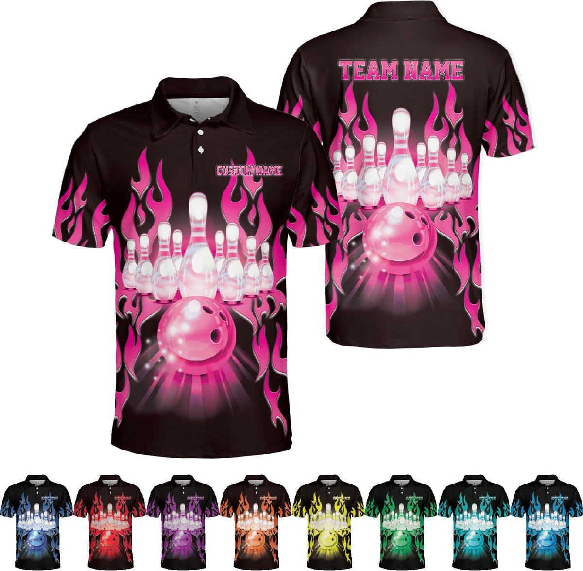 Custom 3D Bowling Polo Shirts for Men and Women Personalized Team Name Gift Unisex Customized Bowling Short Sleeve Polo Shirt