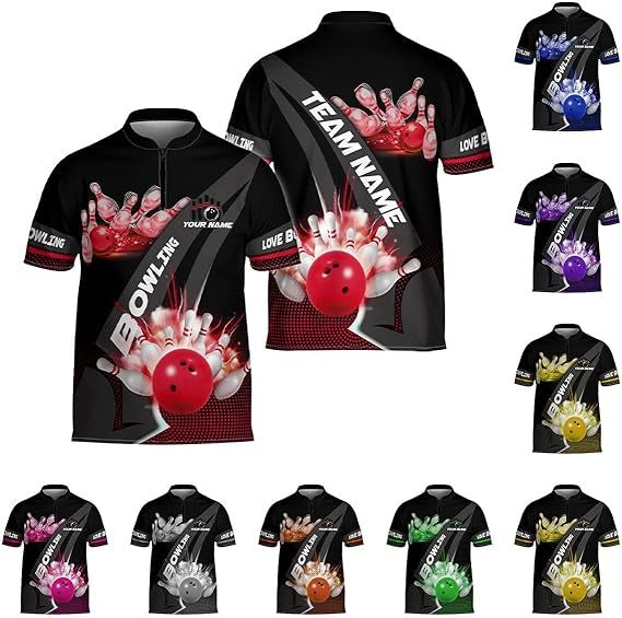 Mostprints Custom Bowling Zipper Polo Shirt Personalized 3D Team Name Bowling Shirts For Men Women Jersey Unisex