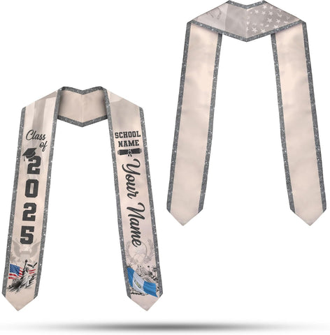 Personalized name Guatemala Graduation Stole, Custom Guatemalan American Flag Sash 2025