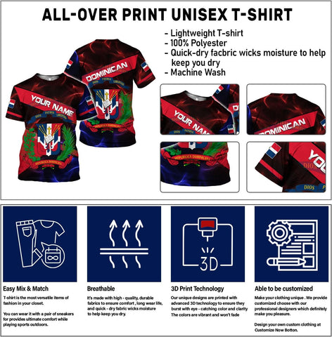 Ligthuy Personalized Dominican Shirt 3D, Dominican Republic Shirts, Dominican Flag Unisex Republica Dominicana Shirt S-5XL