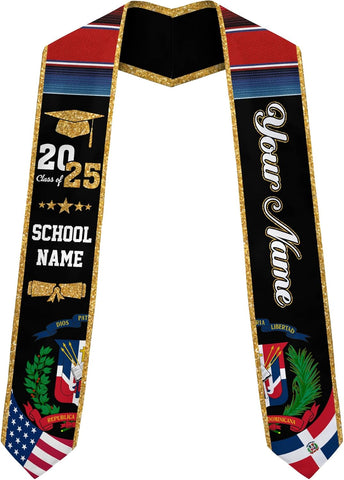 Pretyprints Custom Dominican Sash Graduation, Dominicans Flag Graduation Sash 2025, Dominican Republic Graduation Stole