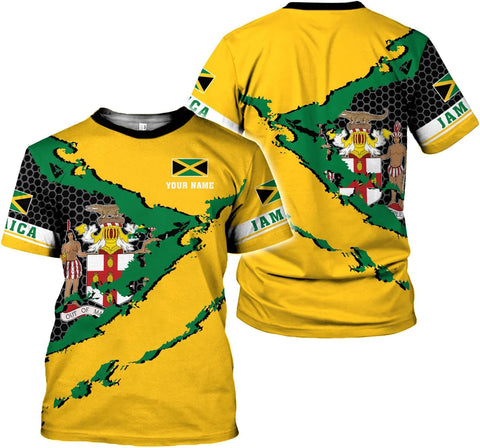 Ligthuy Personalized Jamaica Shirt 3D, Custom Jamaica Flag Lion Shirt for Men and Women, Jamaican Pride T-Shirt Unisex