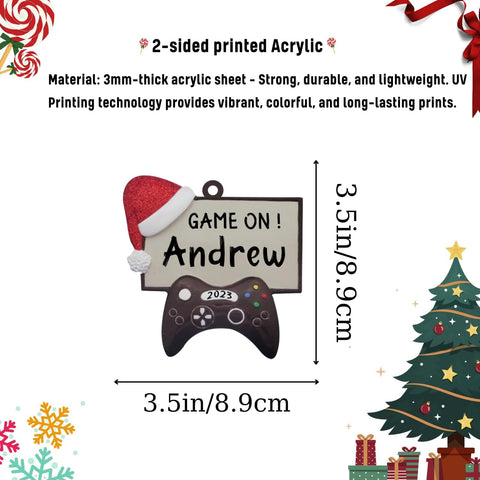 Tinoshop Personalized Name Collection Gaming Controller Acrylic Ornament Christmas Shape Flat Christmas Ornament for Gamer, Video Game Christmas Ornaments Gift for Boys Girls Adult Size 3.5'' (ON35)