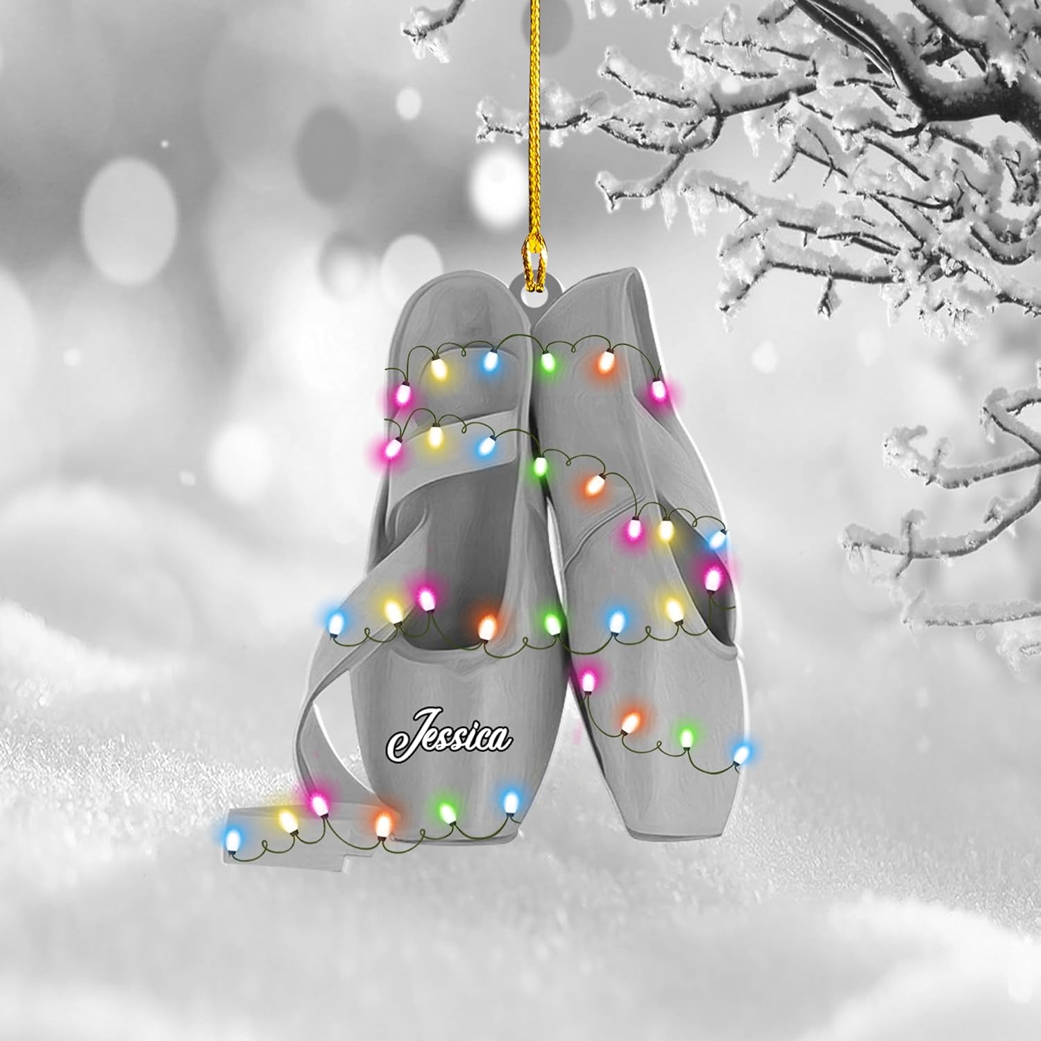 Ballet Dancer Ornament, Personalized Ballet Dancer Pointe Shoes with Christmas Light Shape Flat Ornament, Gifts for Ballet Lovers, Her, Friend, Ballet Christmas Ornament (Multi 7)