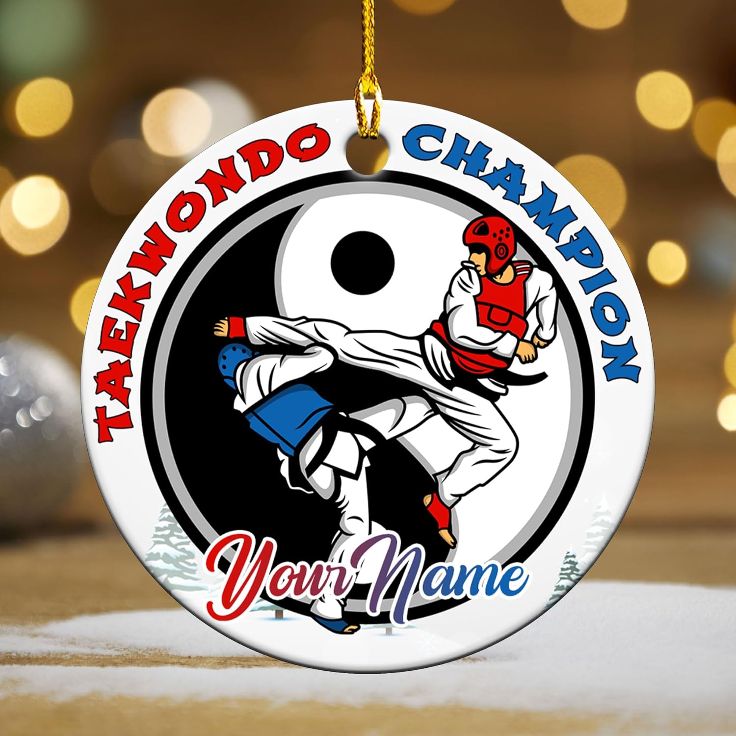 MAPrints Personalized Taekwondo Ceramic Ornament, 2024 Christmas Ornament Gifts, Custom Taekwondo Ornament Christmas Tree Decor, Karate Taekwondo Black Belt Ornament, Martial Arts Gift (TWD 1)