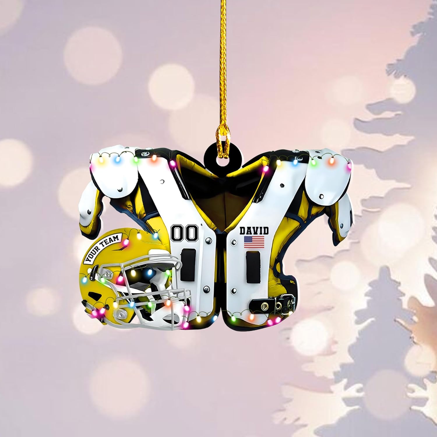 Personalized Football Shoulder Pads Light Ornament Football Ornaments Football Gift Xmas Custom Shaped Helmet Print Flat Two Sided Mica Plastic for Families (FB 7)