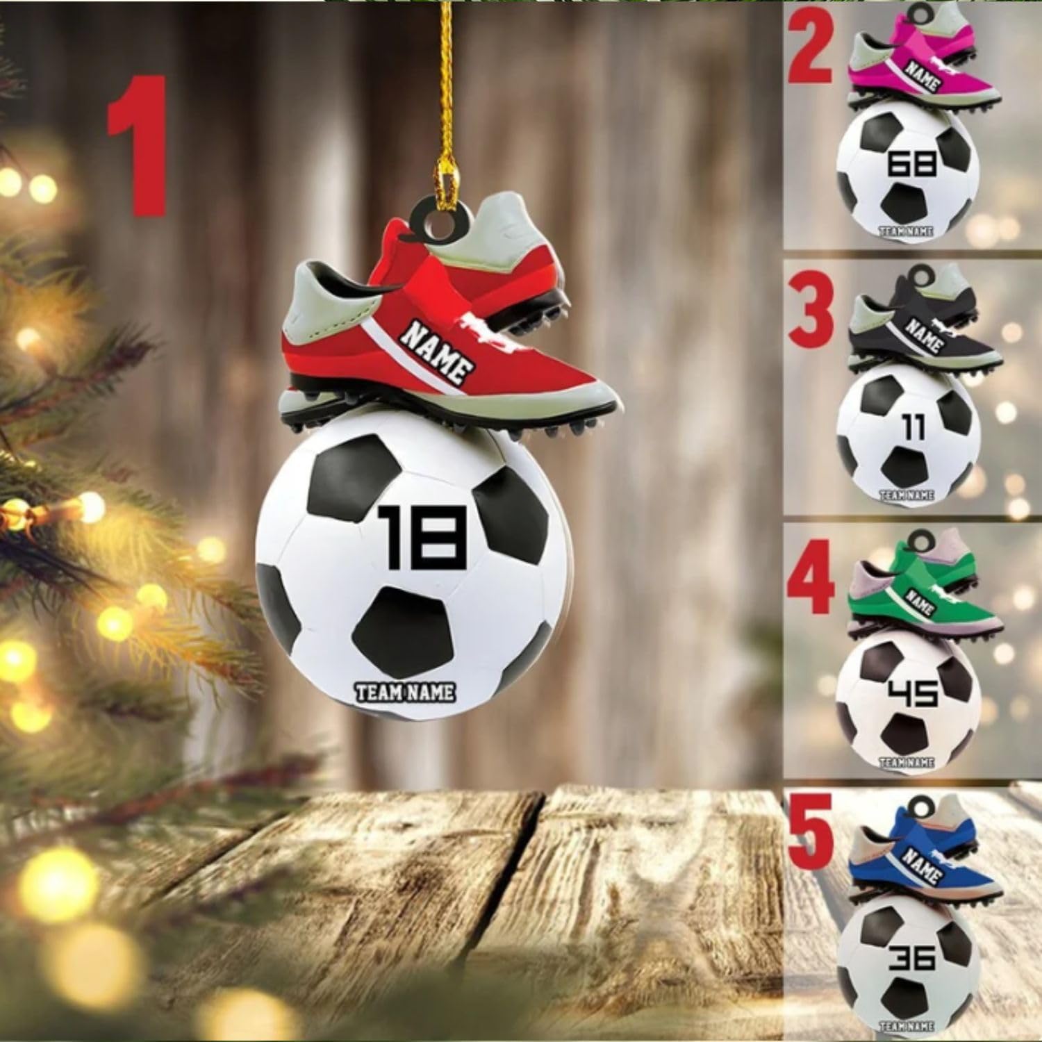 Paniprints Personalized Name and Numer Soccer Christmas Ornament 2023, Custom Soccer Ornaments for Xmas, Soccer Ornament Handmade from Wood Tree Hanging Ornament Pine Tree (Soccer 16)