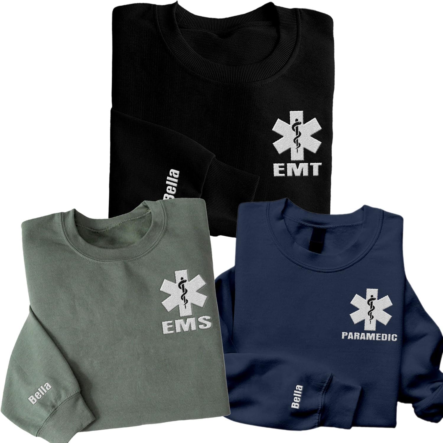 Personalized EMT EMS Paramedic Thin White Line Embroidered Sweatshirt, EMT Student, EMT Future, Medical Worker (Cotton, SS133)