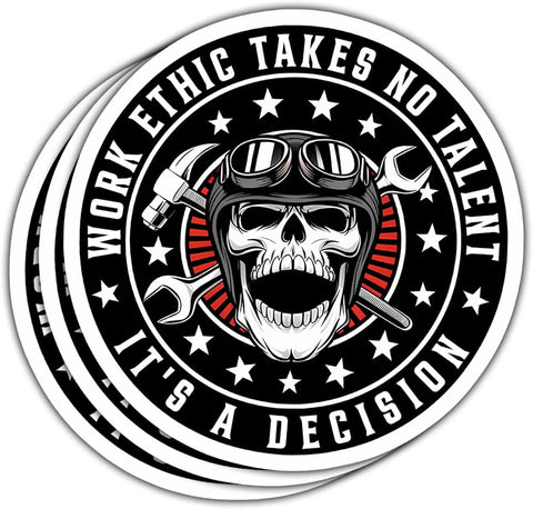 3 Pcs Work Ethic Takes No Talent It's A Decision Sticker, Hard Hat Electrician Blue Collar Mechanic Skull Toolbox Stickers - Vinyl Sticker 3 Inches for Water Bottles Laptop Phone Car Window Helmet