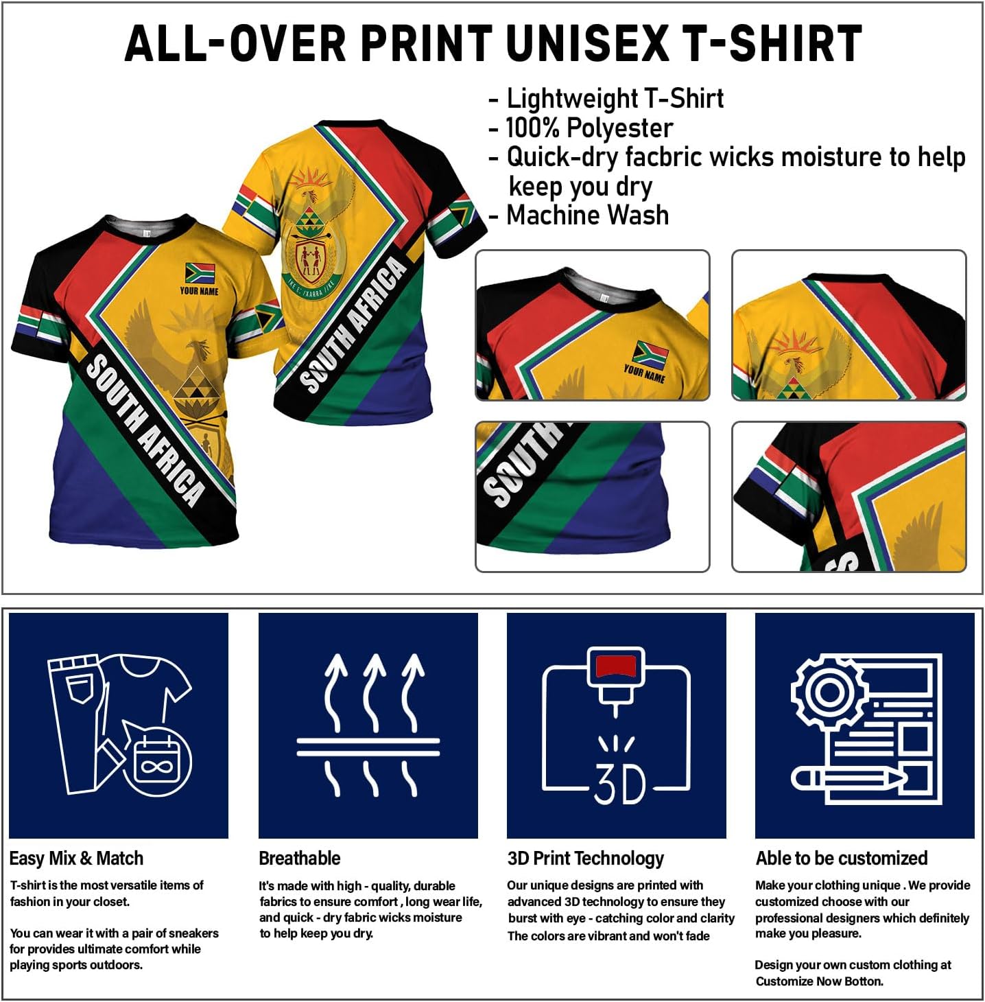 Suseaz Personalized South Africa 3D Shirt, African Pride T-Shirt Hoodie, South Africa African Flag National Clothing