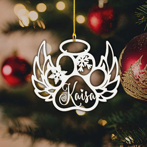 Mostprints Personalized Wooden Dog Cat Paw Ornament Christmas, Custom Dogs Cat Suncatcher Pet Name Ornaments, Customized Memorial Dog Ornament for Christmas Tree