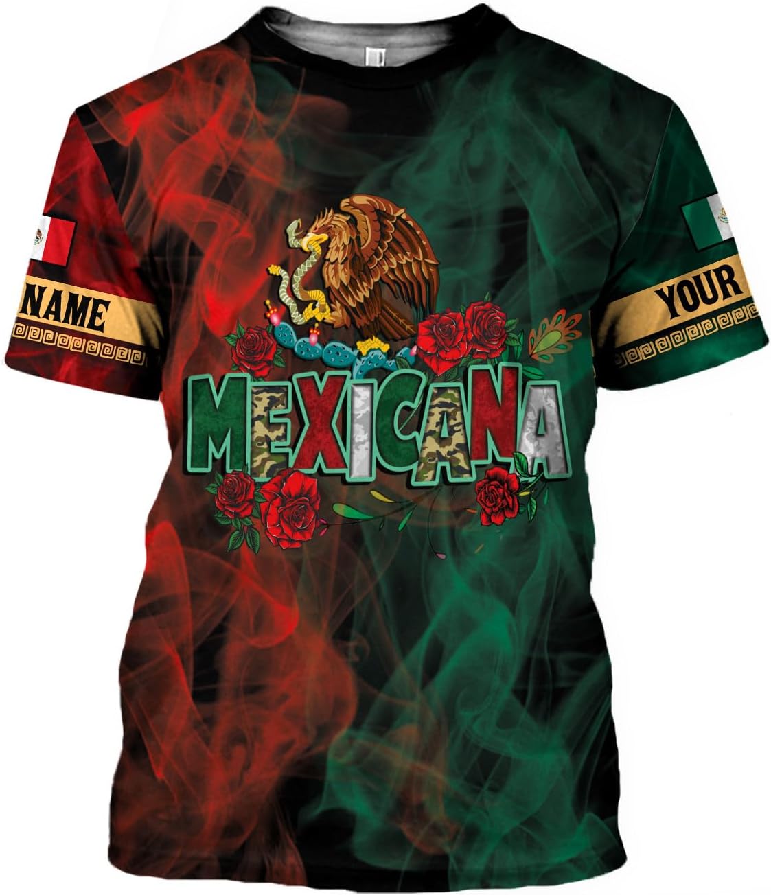 HomeDesign Custom Mexico Shirts Personalized Name Mexican 3D Flag Shirt for Men Women Aztec Unisex US Eagle Pride Camisas