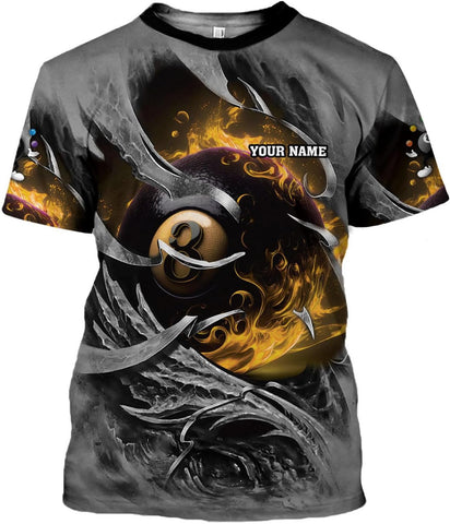 Custom 3D Billiard Shirt for Men Women Personalized Pool Player Team Apparel with 8 Ball Flag Design Gift to Billiard Lovers