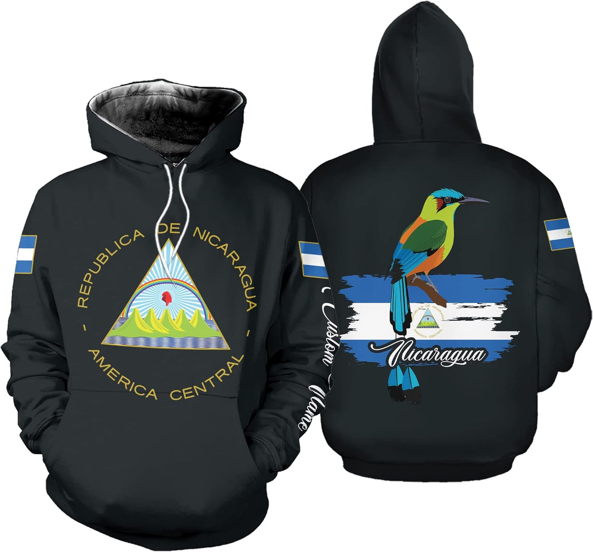Vybonz Personalized Nicaragua APO Hoodie, Nicaraguan Pride Nicaragua Flag 3D Zip Hoodie Sweatshirt Tshirt Men and Women