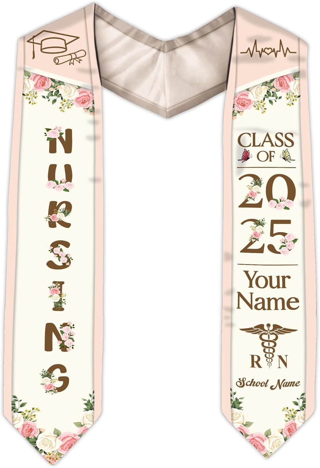 Pretyprints Custom Nurse Sash Graduation, RN Graduation Stole Gifts for Friends Nursing Student Senior Class Of 2025