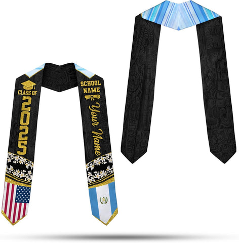 Personalized Guatemala Graduation Stole with name, Custom Guatemalan American Flag sash 2025