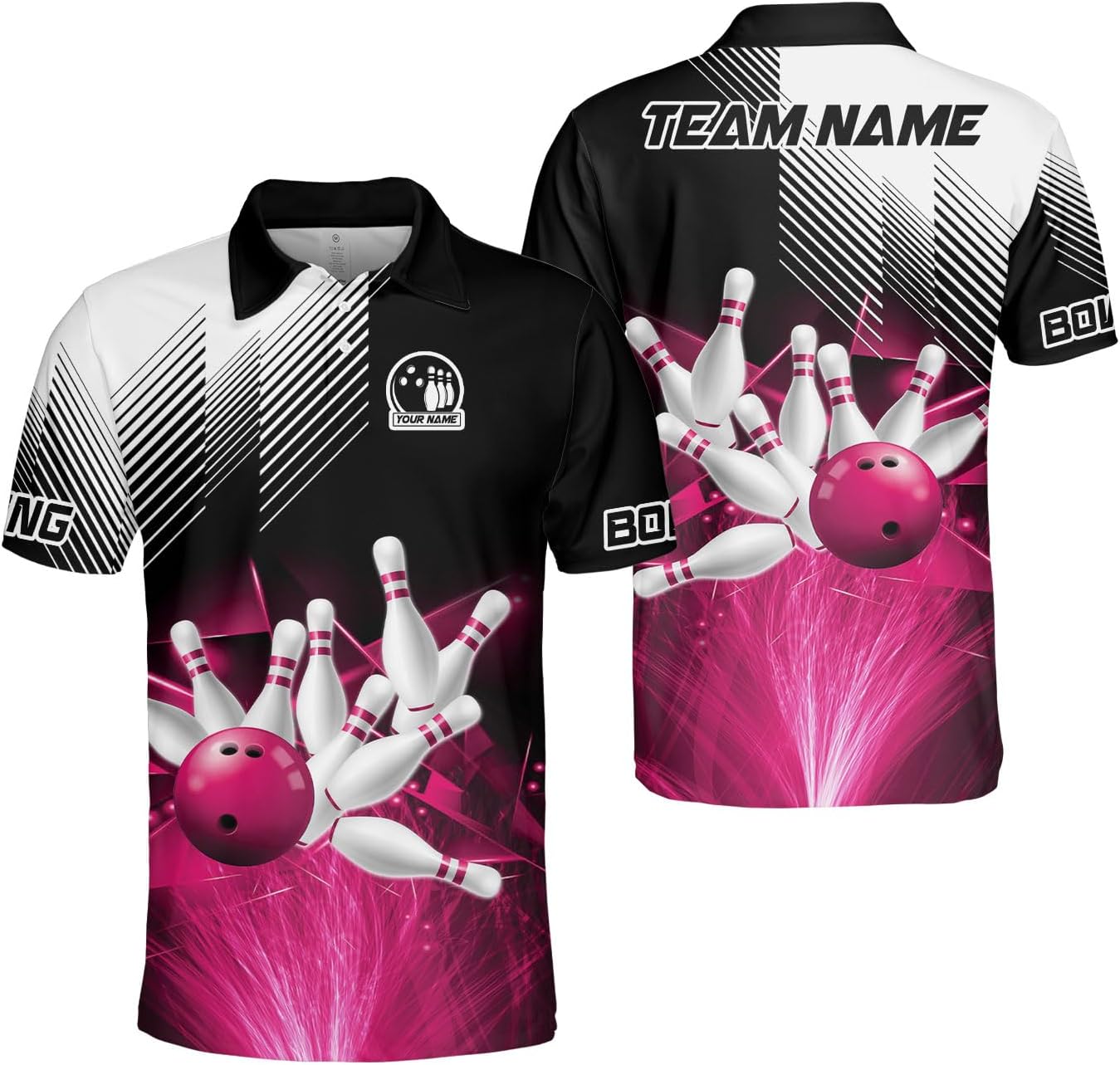 Intenprints Custom 3D Bowling Polo Shirts Personalized Jersey Men Women Team Name Unisex Bowling Shirt Jerseys