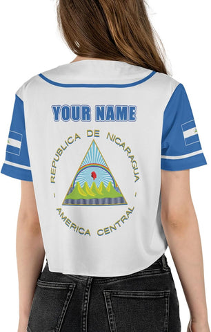 Personalized Nicaragua Baseball Croptop Shirt, Nicaraguan Flag Jersey for Women Jersey Pride