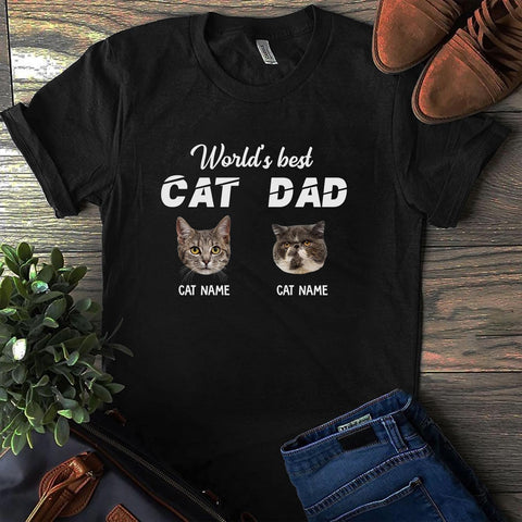 Personalized Best Cat Dad Ever Shirt, Cat Daddy Fathers Day Custom Photo Funny Custom Cat Dad Shirt with Pet Names (Cotton, TS77)