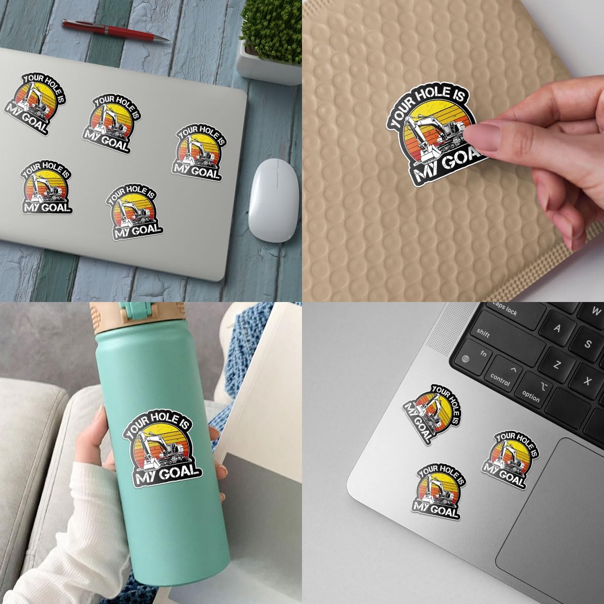 3 Pcs Your Hole is My Goal Sticker, Heavy Equipment Operator Excavator Gift Sticker Construction Worker Funny Gag Toolbox Vinyl Stickers for Laptop Water Bottle Phone Car Window Helmet 3"x3" (H2)