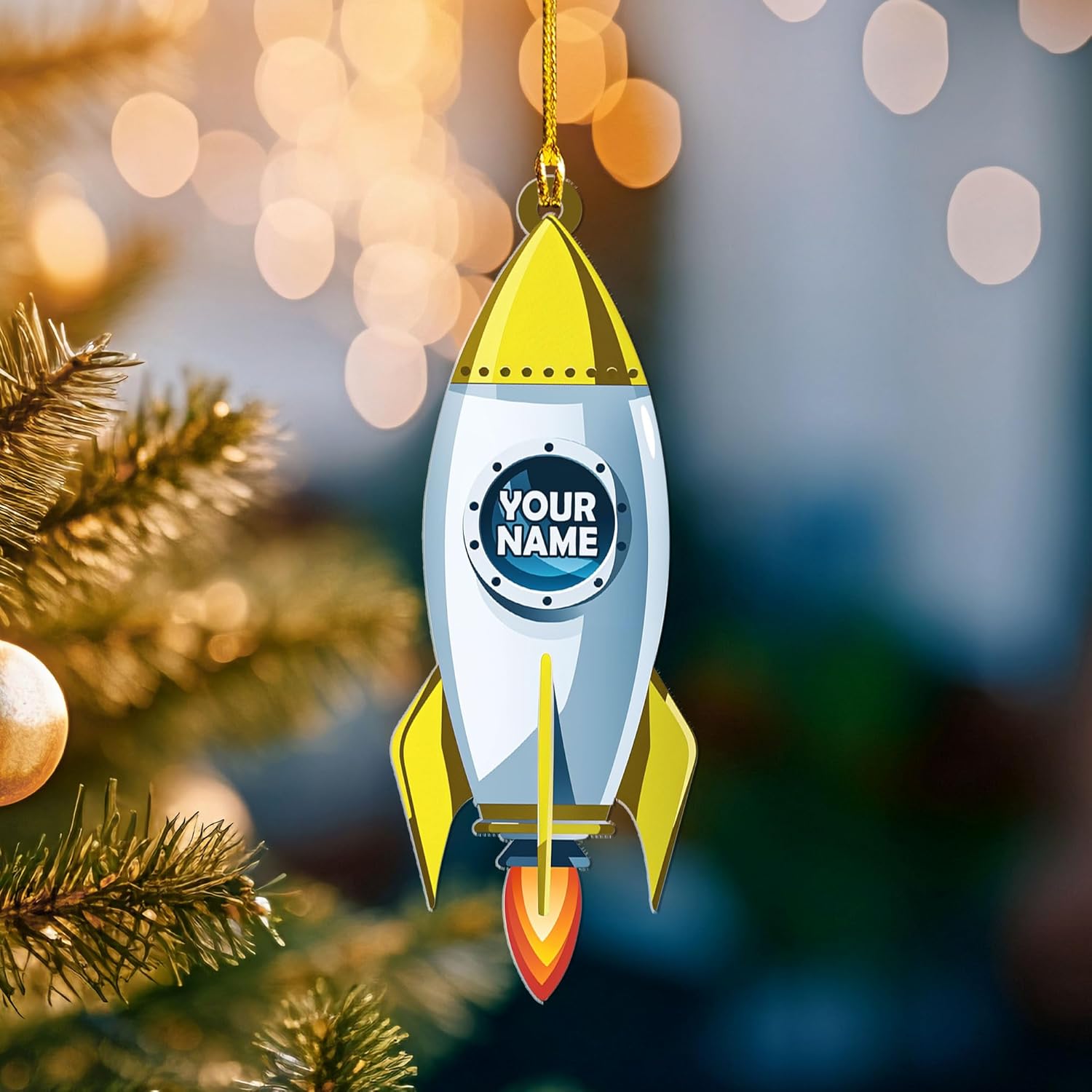 Personalized Space Rocket Ship Christmas Ornament, Space Gifts, Rocket Ornament, Planet Ornament, Spaceship Ornament, Custom Space Gift (Acrylic, Style 1)
