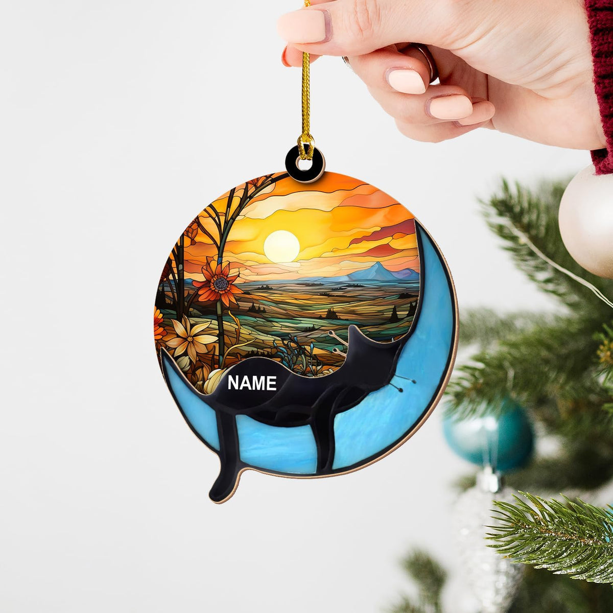MAPrints Personalized Cat Ornaments for Christmas Tree, Custom Cat Christmas Ornament 2024, Gifts for Christmas Cat Lovers Cat Memorial Ornament, Cat Hanging Ornament Cat On The Moon (CAT 4)
