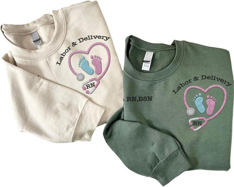 Suseaz Personalized Labor and Delivery Nurse Embroidered Sweatshirt, LD Sweatshirt Hoodie, L&D Sweater for Women