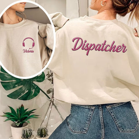 Leeprints Personalized Embroidered Dispatcher 911 Sweatshirt, Pulse Dispatch Embroider Hoodie, Thin Gold Line 911