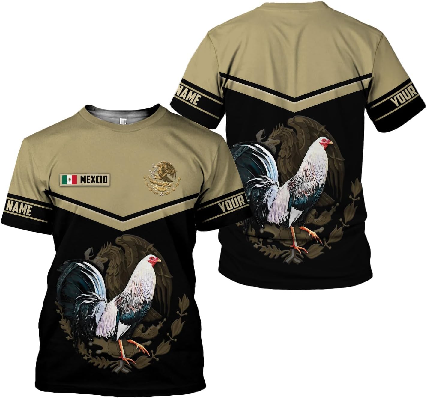 MoonArt Personalized Name Mexican Shirts for Men, Rooster Mexico Shirts for Men, Mexico Shirt Eagle Flag Mexican Eagle