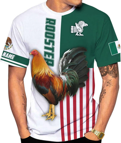 MoonArt Personalized Name Mexican Shirts for Men, Rooster Mexico Shirts for Men, Mexico Shirt Eagle Flag Mexican Eagle