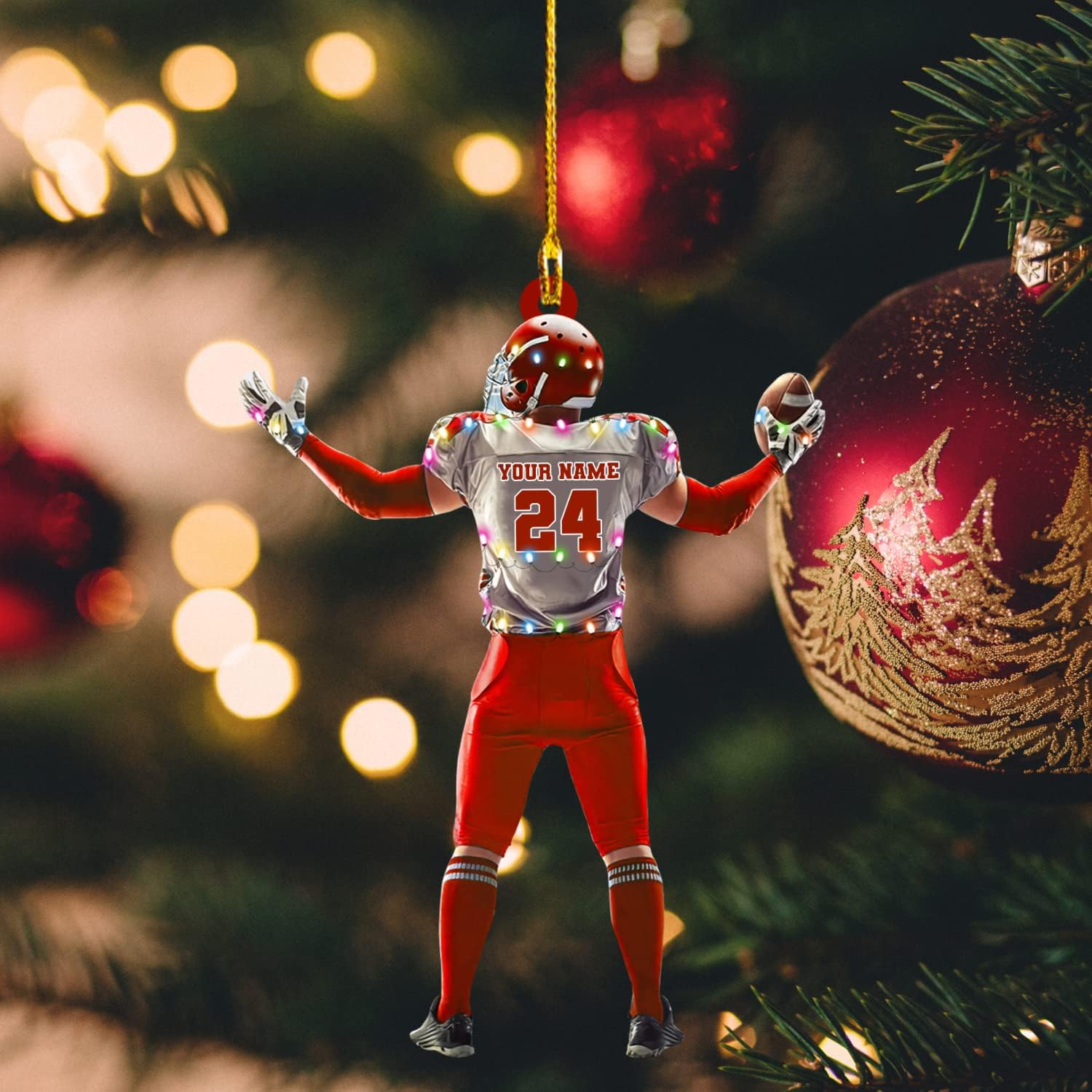Piratify Personalized Name Football Ornaments 2024, Customized Football Christmas Ornaments Wood, Acrylic Ornament Christmas Tree Hanging Ornament Pine Tree Decorations for Football Team