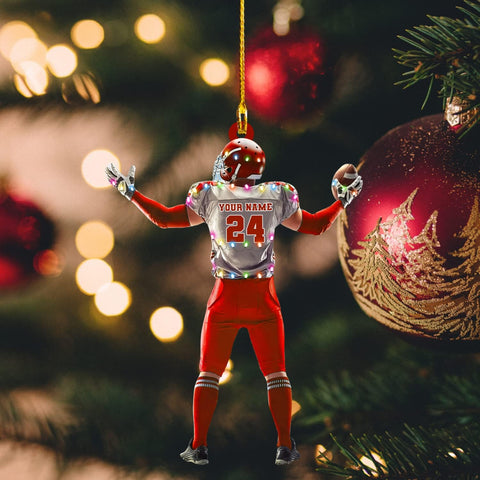 Piratify Personalized Name Football Ornaments 2024, Customized Football Christmas Ornaments Wood, Acrylic Ornament Christmas Tree Hanging Ornament Pine Tree Decorations for Football Team