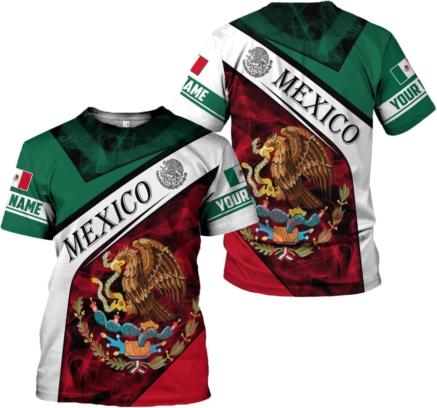 Mostprints Personalized Name Mexican Shirts 3D Customized Mexico Shirt US Flag, Mexican Shirts for women Unisex