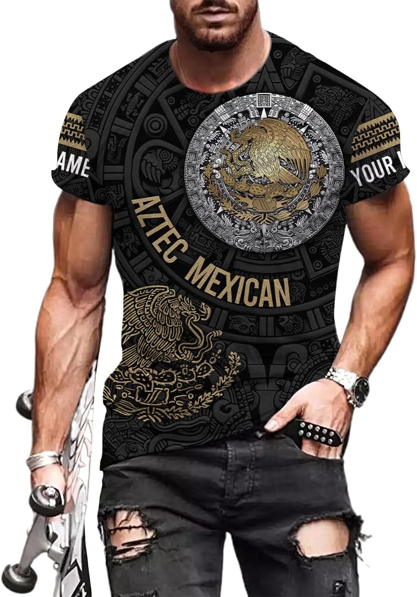 Mostprints Personalized Name Aztec Shirts for Men, Aztec Warrior Shirt, Mexican Shirts for Men Mexican Azteca, Mexico Shirts