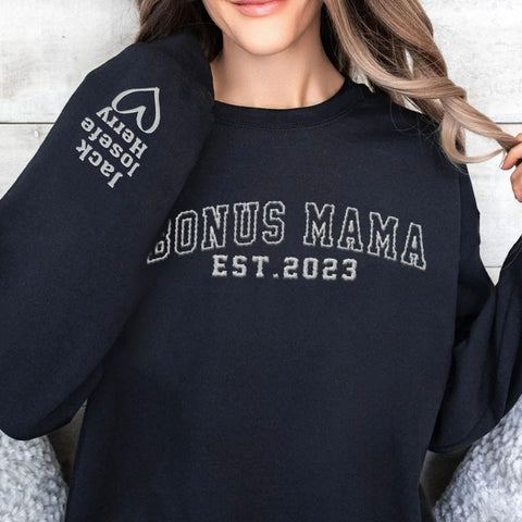 Personalized Bonus Mama Embroidered Sweatshirt, Bonus Mom Sweatshirt for Stepmom Step Mama Gifts Mother's Day 2024 (Cotton, SS183), Small-5X-Large