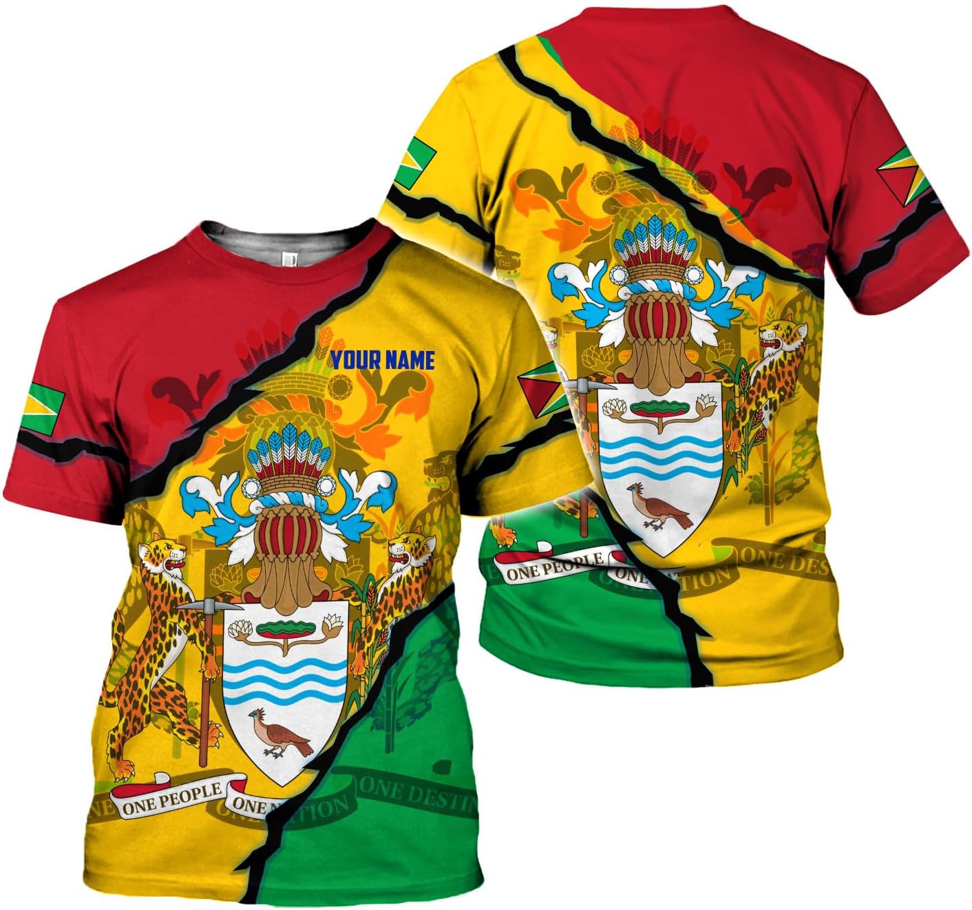 Rivelus Personalized Name 3D Shirt, Guyana Tshirt for Men Women, Guyanese Flag Pride Shirts, Guyana Gift S-5XL