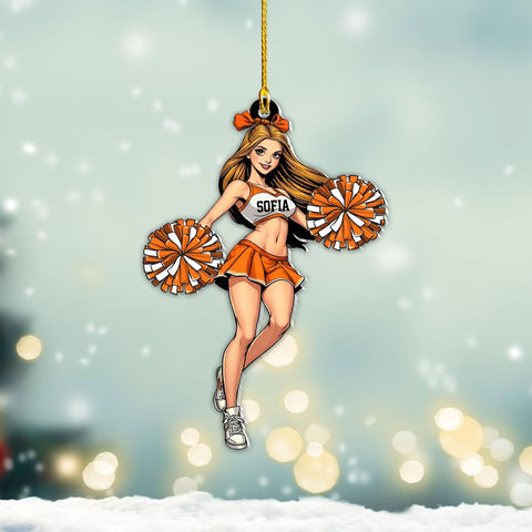 MAPrints Personalized Cheerleader Christmas Ornament 2024, Cheerleading Stuff Ornament, Cheer Captain Ornament, Cheer Girl Dancer Cheerleading with Real Red Pompom Ornament for Xmas Tree (Cheer 3)