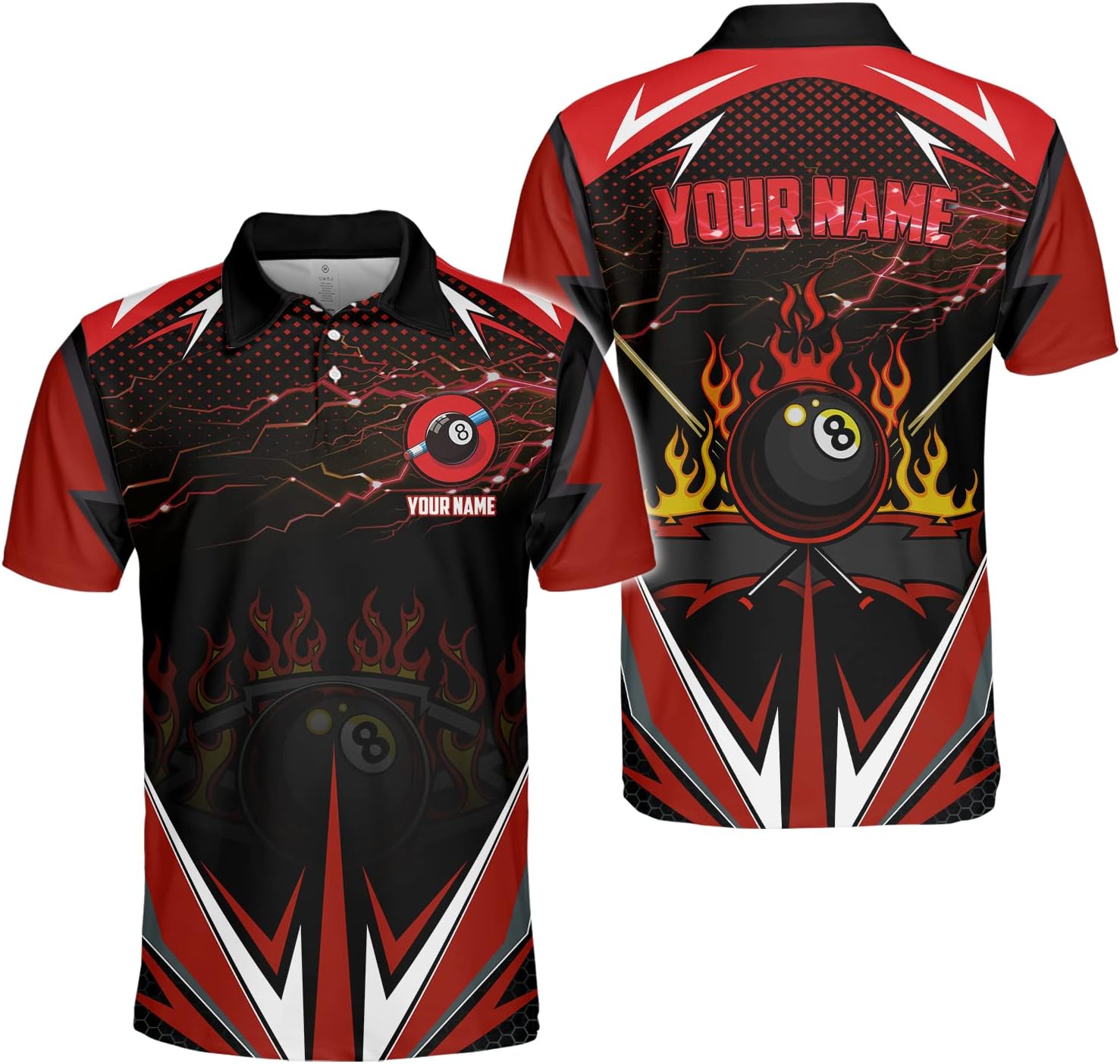 Personalized 8 Ball Polo Shirt, Billiard Shirt Custom Billiard Player 3D Print Shirts for Men Women Teams Pool (Polyester, PL28)