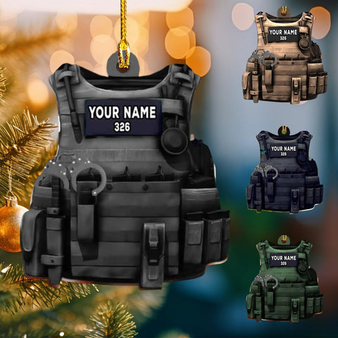 Podagree Personalized Name Police Ornaments Police Gifts Police Christmas Ornament Police Vest Bullet Proof Flat Hanging Printed Plastic Custom Police Ornament Decorations (PLT1)