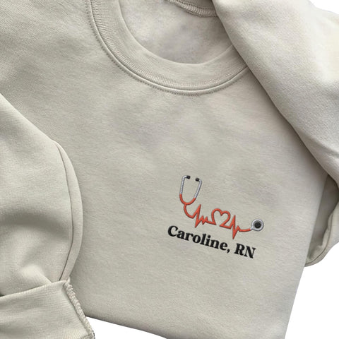 Personalized Embroidered Nurse Crewneck Sweatshirts for Women, Emergency Nurse Registered Nurse Sweatshirt (Cotton, SS72), Small-5X-Large