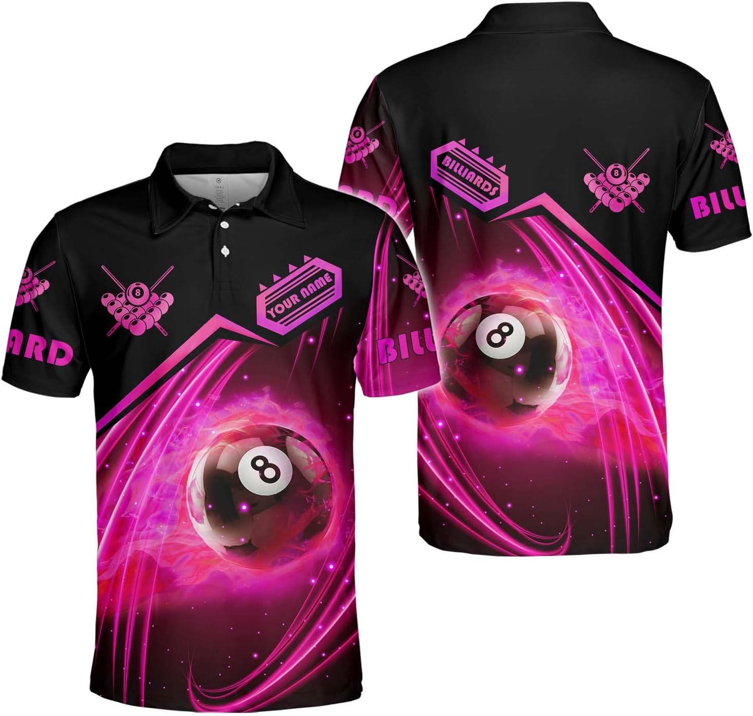 Riveprints Personalized 8 Ball Polo Shirt, Billiard Shirt Custom Billiard Player 3D Print Shirts for Men Women Teams Pool