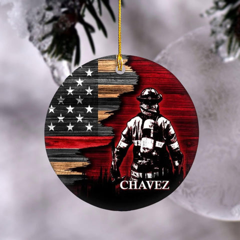 Personalized Firefighter Ornament Custom Name Firefighter Ornaments Two Sided Hanging Printed Flat Thin Red Line Ornaments Hanging Christmas Decorations Firefighter Gifts Ornament (Style 5)